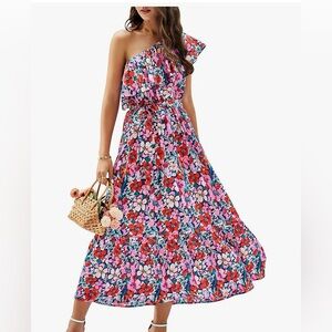 Amazon Red and Blue One Shoulder Sundress